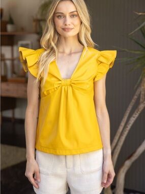 VOY Boutique Tie-Front Flutter Sleeve Blouse